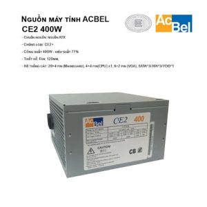 AcBel CE2-400+ dây dài 24 pins,3connectors,4xSATA, ver 2.0 ATX, fan 12cm,6pins(for dual PCI)