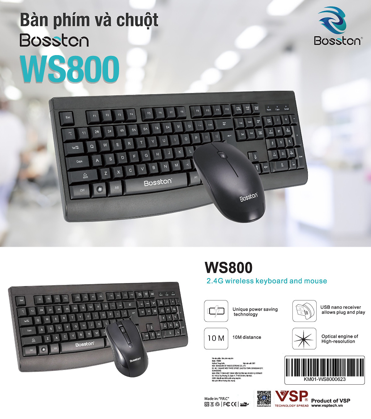 Bộ phím chuột không dây wireless Bosston WS800 - Ảnh 3