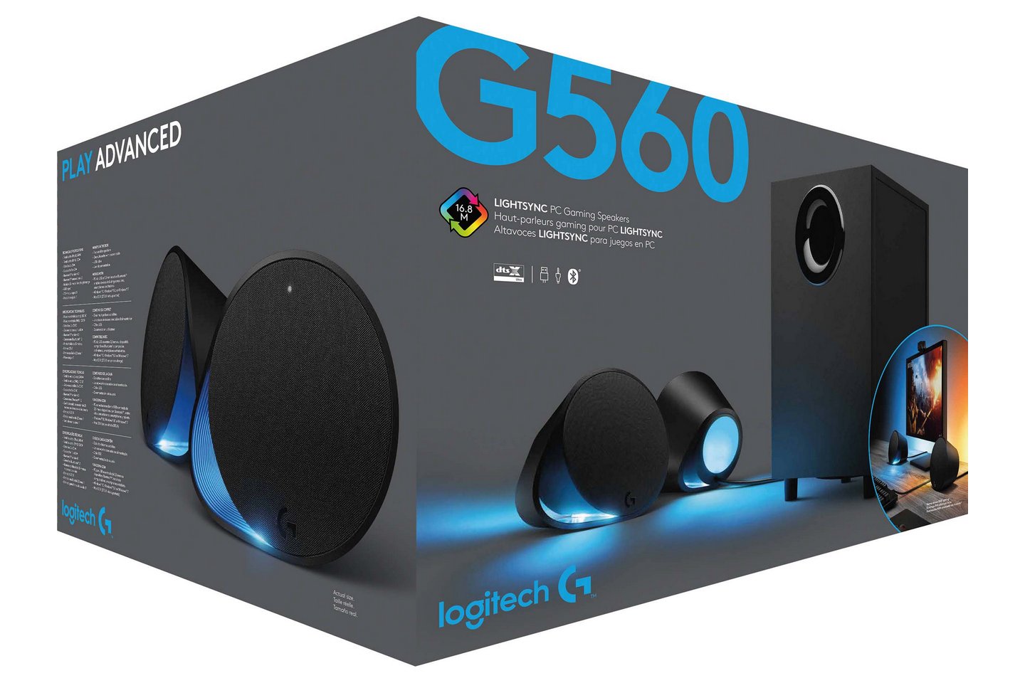 Loa vi tính G560 LOA CHƠI GAME MÁY TÍNH RGB LIGHTSYNC ÂM THANH NỔI DTS:X ULTRA Tổng watt (cực đại): 240W LOGITECH GAMING SOFTWARE - Ảnh 2