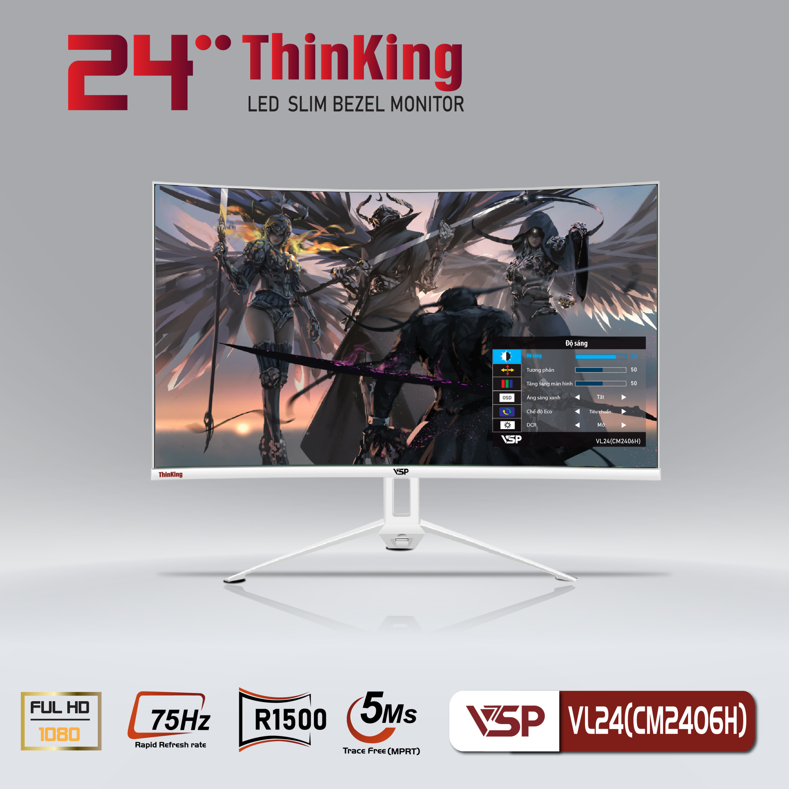 Màn hình VSP 24" VL24(CM2406H) Màn Cong Full Viền 75hz Trắng - Ảnh 2