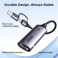 USB Capture HDMI, live streaming 2K@30Hz HDMI to USB 3.0, Type-C Ugreen 15389-CM629 - mặt trước