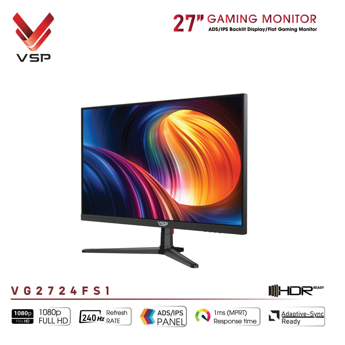 Màn hình Gaming VSP VG2724FS1 (27inch / IPS / FHD / 240Hz / 1ms / FreeSync) - mặt trước