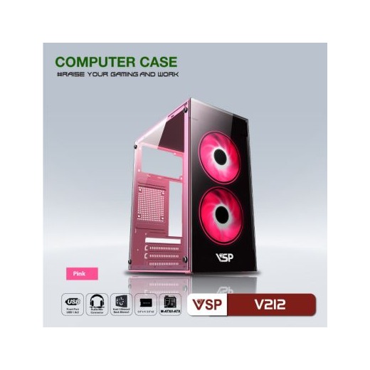 Case VSP V212 pink kèm 2 fan