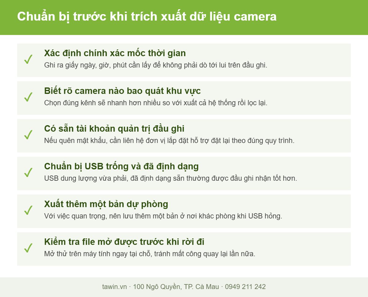 Danh sách chuẩn bị trước khi trích xuất video từ đầu ghi camera giám sát