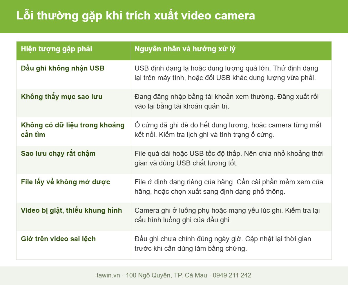 Bảng mã lỗi thường gặp khi trích xuất video từ đầu ghi camera và cách xử lý