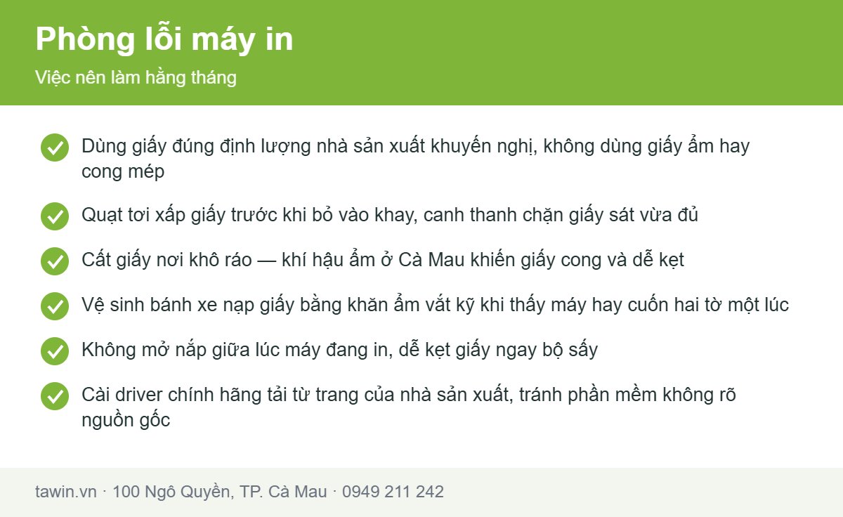 Danh sách kiểm tra bảo dưỡng máy in hằng tháng