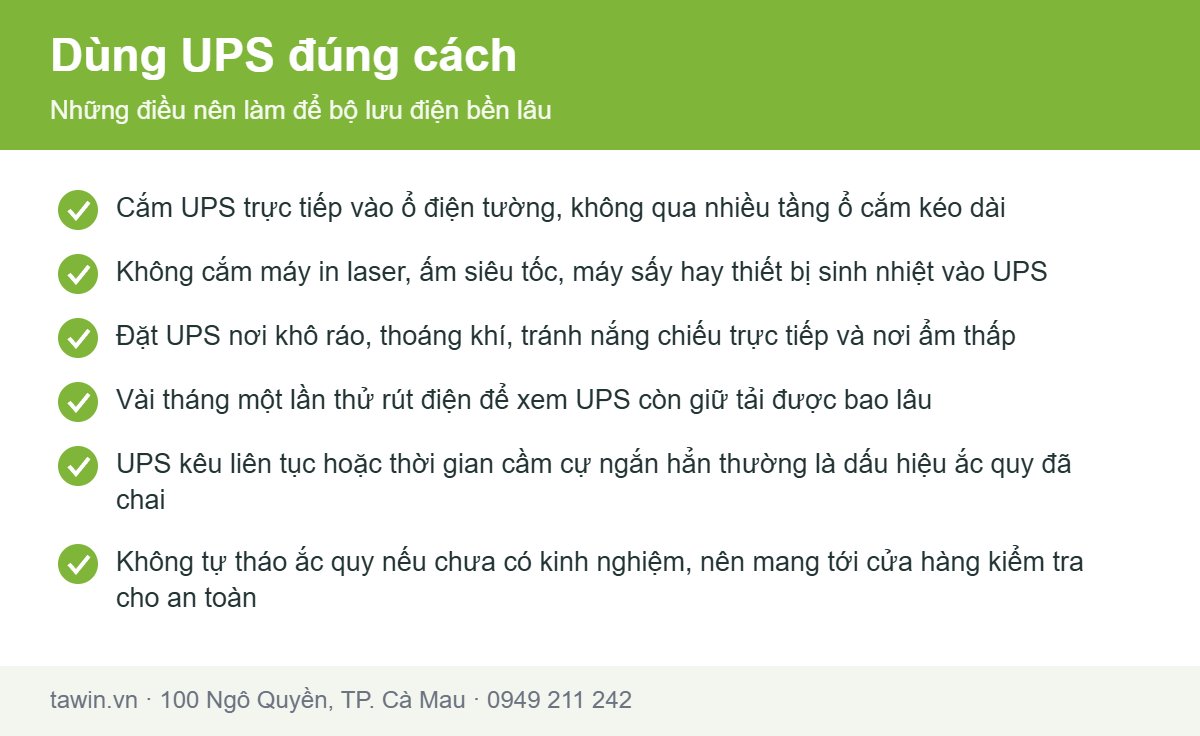Danh sách kiểm tra sử dụng bộ lưu điện UPS đúng cách và an toàn