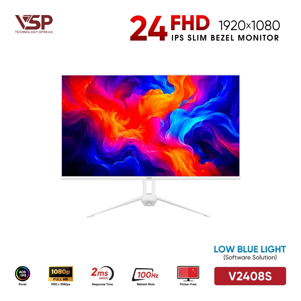 Màn hình phẳng LED tràn viền Slim Bezel VSP V2408S White 100Hz