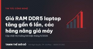 Biểu đồ minh họa giá RAM DDR5 cho laptop tăng gần 6 lần trong một năm tính tới tháng 9/2026