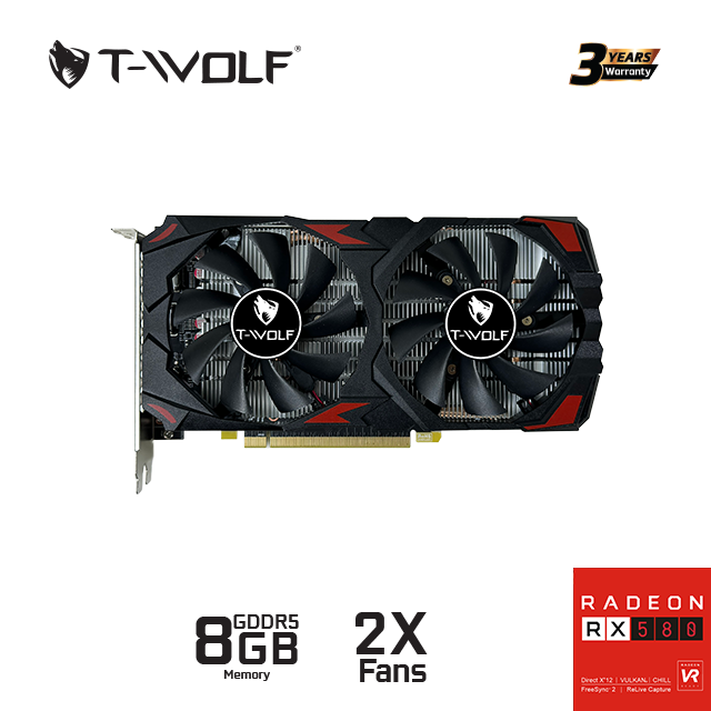 Card đồ họa T-WOLF RX580 8GB Black chip AMD Radeon RX 580