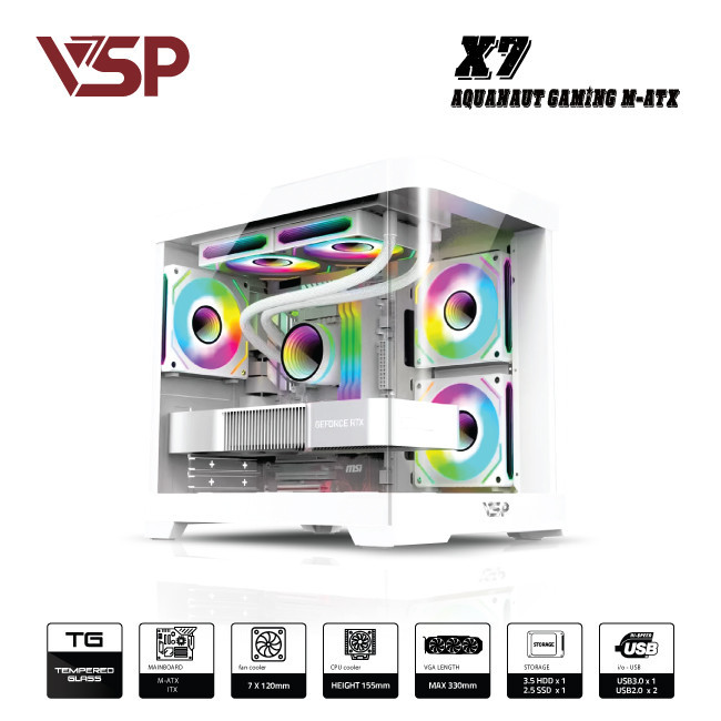 Vỏ case VSP Aquanaut Pro Gaming X7 White