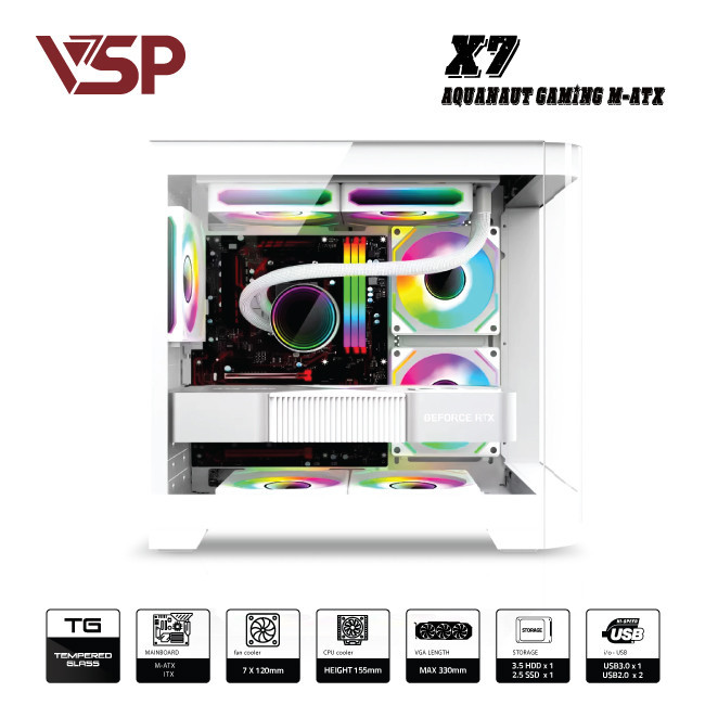 Vỏ case VSP Aquanaut Pro Gaming X7 White - ảnh 2