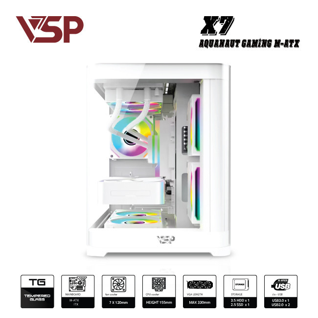 Vỏ case VSP Aquanaut Pro Gaming X7 White - ảnh 3