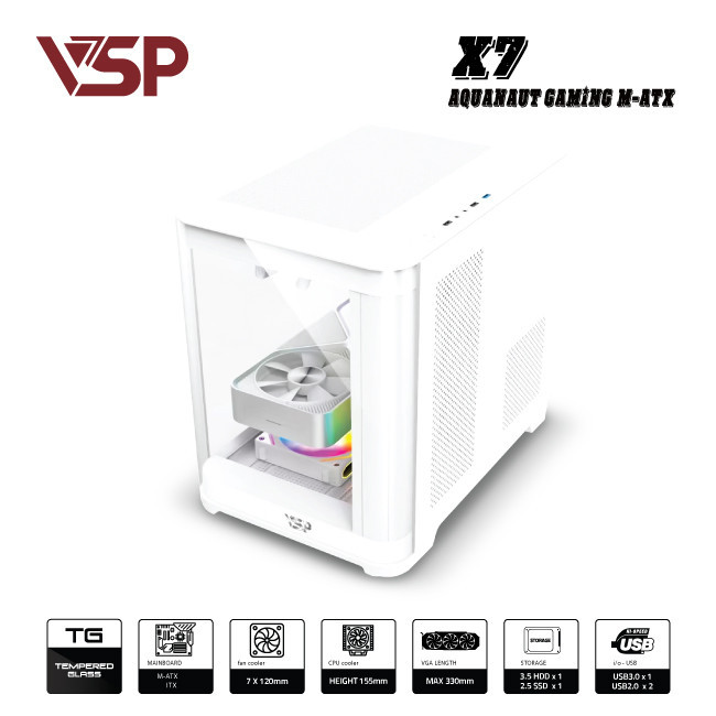 Vỏ case VSP Aquanaut Pro Gaming X7 White - ảnh 4