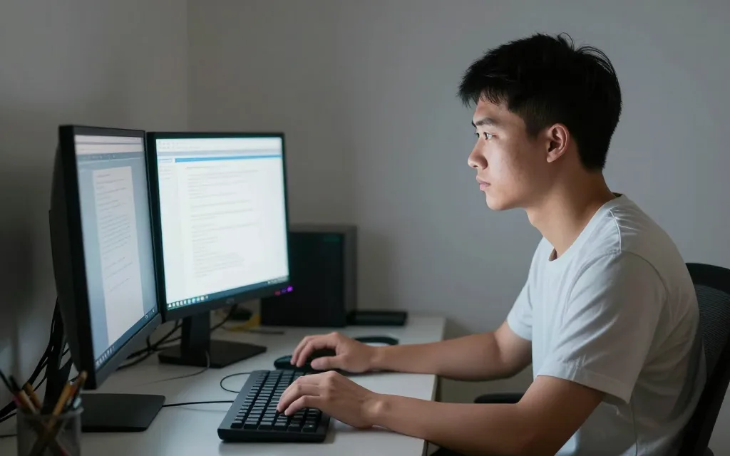 Người dùng làm việc với máy tính để bàn tại nhà, minh hoạ chạy AI cục bộ trên máy tính