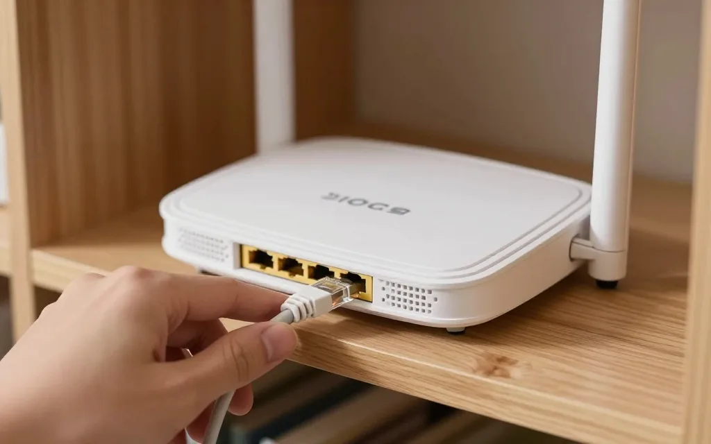 Cắm dây mạng vào router để chia sẻ máy in và dữ liệu trong cửa hàng