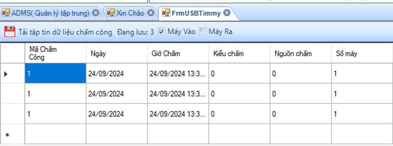 Dữ liệu chấm công từ USB máy dòng AI, TM đã nạp vào MitaPro New