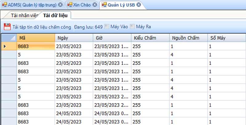 Dữ liệu chấm công từ USB máy dòng ZK đã nạp vào MitaPro New