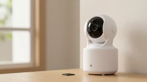 Thẻ nhớ đặt cạnh camera wifi gắn tường trong nhà