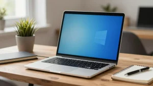 Laptop chạy Windows 11 trên bàn làm việc tại nhà