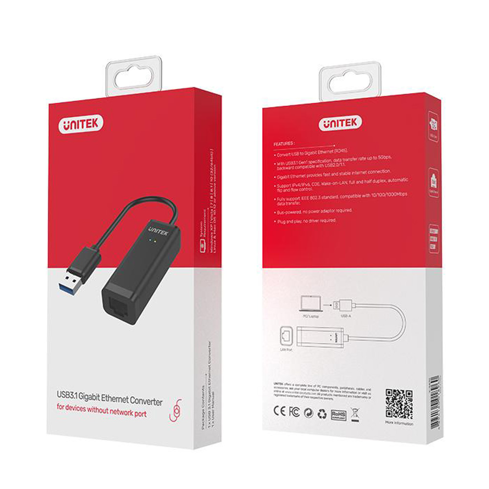Cáp chuyển Unitek Y-3470 USB 3.0 sang LAN Gigabit 10/100/1000